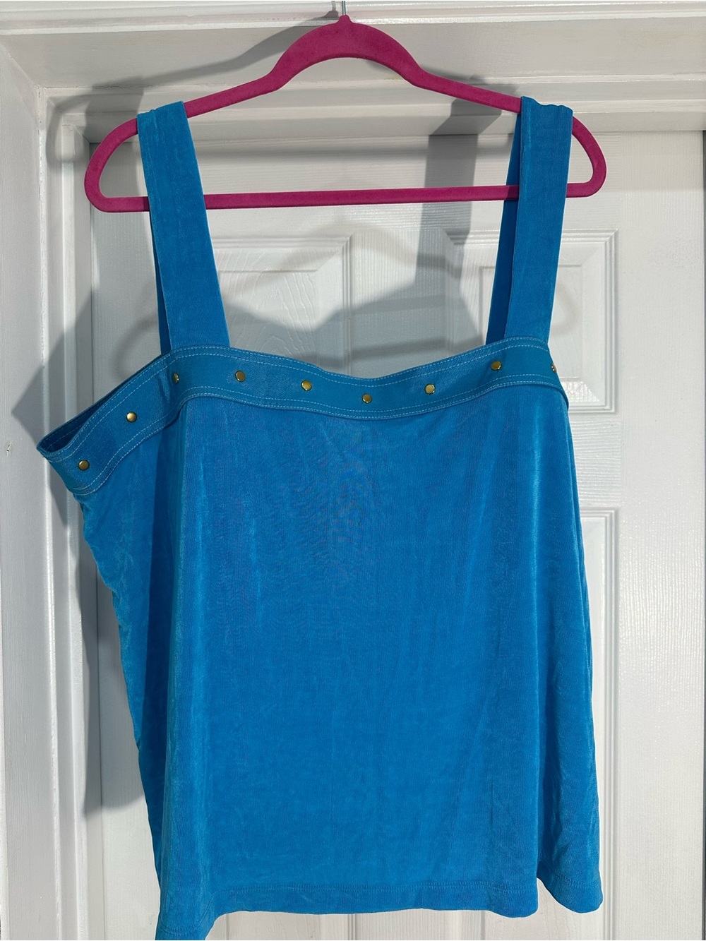 Blue Women’s Square-Neck Tank Top with Gold Studs - Picture 2 of 4
